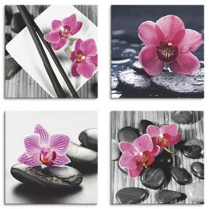 ARTland Leinwandbilder Set, 4tlg. Asiatische Komposition Orchidee Zen Größe: 20x20 cm