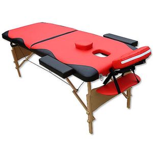 Mucola Massageliege 2 Zonen Massagebank klappbar Kosmetikliege Massagetisch mobile Therapieliege Holzgestell - Rot / Schwarz
