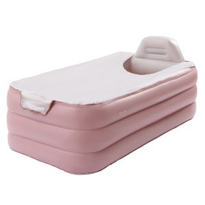 1,6m Faltbare Tragbare Aufblasbare Badewanne mit elektrischer Luftpumpe PVC Badefass SPA 70℃ Reisewanne für Erwachsene Kinder (rosa)