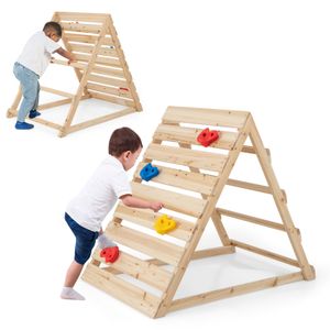 COSTWAY Doppelseitiges Kletterdreieck, hölzernes Kletterspielzeug mit bunten Kletterfelsen, für Kinder von 3-8 Jahren