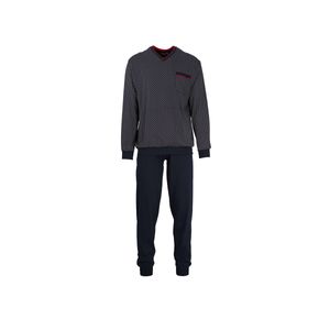 GÖTZBURG Herren Schlafanzug lang - Pyjama V-Ausschnitt, Pure Baumwolle Marine M (50)