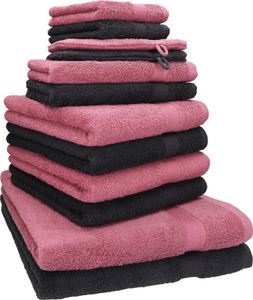 Betz 12-tlg. Handtuch-Set PREMIUM 2 Duschtücher 4 Handtücher 2 Gästetücher 2 Seiftücher 2 Waschhandschuhe  Farbe: graphit / beere