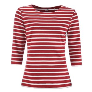 modAS Bretonisches Damenshirt mit 3/4-Arm - Streifenshirt Ringelshirt Basic Shirt Gestreift aus Baumwolle in Rotmelange/Weiß Größe 40