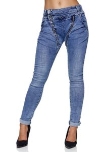 Elara Damen Jeans Boyfriend Baggy Knopfleiste C613MK Blau 44 (2XL)