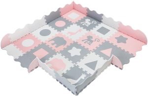 XXL Krabbelmatte Puzzelmatte mit Rand Spielmatte für Babys und Kleinkinder 150 x 150 x 1 cm + Wasserdicht - Rosa/Grau/Weiß