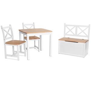 ib style® XEN Kindersitzgruppe | SITZHÖHE: 32 cm | Hartholz | Sicherheits | 4 tlg.: Tisch + 2 Stühle + Truhenbank