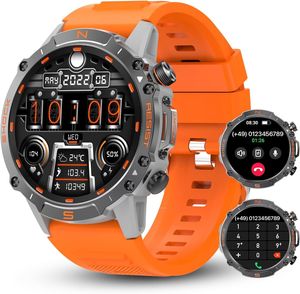 Fur Herren mit Telefonfunktion, AMOLED Runde Militärische Robuste Fitnessuhr mit Schrittzähler, Outdoor Sportuhr, 60 Tage Extra Lange Wasserdicht