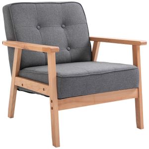 HOMCOM Jednolůžková rozkládací pohovka Čalouněná židle s područkami Dřevěný rám Lněná šedá 64,5 x 70 x 74 cm