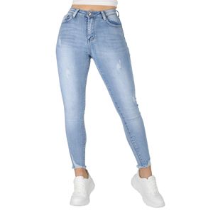 VAN HILL Damen Secret Denim Jeans Regular Waist Destroyed Look Fransen Hose 837388, Farbe: Hellblau, Größe: 42