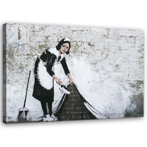 Feeby Leinwandbild Wandbilder 100x70 Horizontal Pop-Art Grau Banksy Maid Street Art