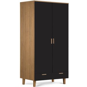 Konsimo Drehtürenschrank mit Schubladen "FRISK", Schwarz, Spanplatte, Scandinavian, 100x195x58cm