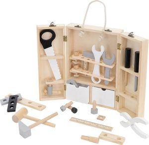 Joyz Werkzeugkasten für Kinder, 21x30x8 cm, Natur, aus Holz, inkl. 8 Werkzeugen, Montessori Spielzeug ab 1 Jahr, Pädagogische Holzspielzeug, Multifunktion Werkzeugkoffer Kinderwerkzeug Set Werkzeugkiste Holzwerkzeug