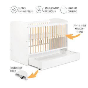 Babybett Kinderbett Gitterbett 60x120 mit Schublade höhenverstellbar & herausnehmbare Sprossen | sehr stabil maximale Sicherheit  Europe