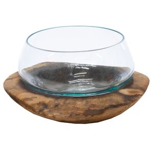Dekoglas Glas auf Wurzelholz Vase 20 cm Snackschale Bonboniere Windlicht