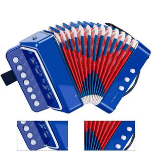 Akkordeon Kinder, 7 Tasten Ziehharmonika Knopf Akkordeon mit Riemen,für Anfänger, Akkordeon Erwachsene und Kinder ab 3 Jahre, Blau