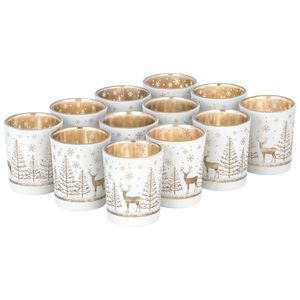 12er Set Teelichthalter Weihnachten Glas Windlicht Weihnachten Teelichtgläser Teelichtglas Kerzengläser Weihnachtsdeko Teelicht Tischdeko