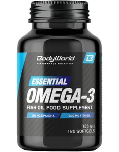 BodyWorld Essential Omega-3 180 Kapseln / Omega 3 / Fischöl / Omega-3-Fettsäuren aus Fischöl, angereichert mit Vitamin E