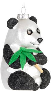 BRUBAKER Medvedík Panda s bambusovou vianočnou ozdôbkou zo skla - Ručne maľované - Vianočná ozdoba na stromček Panda Funny - Vianočná ozdoba - Čierna Biela