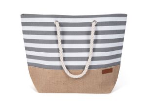 Strandtasche Damen Große Badetasche mit Streifen Freizeittasche Sommer Tasche Shopper Bag Einkaufstasche XL Grau