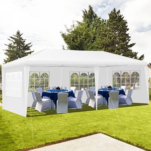 GOPLUS 3 x 6 m Partyzelt, Pavillon Zelt mit 4 abnehmbaren Seitenwänden mit Tragetasche aus PE, Gartenpavillon für Fest Party Hochzeit, Weiß