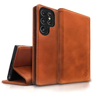 NALIA Echt-Leder Flip-Case kompatibel mit Samsung Galaxy S23 Ultra Hülle, 360 Grad Bookcase, RFID-Schutz, Klapphülle mit Kartenfächern und Magnetverschluss, Handyhülle mit Standfunktion, Farbe:Braun