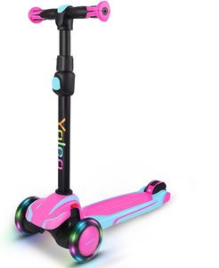 Yoleo kinder roller ab 3 jahre, Kinderscooter mit LED Leuchtenden Räder, Dreiradscooter 4 Höhenverstellbare für Jungen & Mädchen im Alter von 3-12 Jahren, Rosa