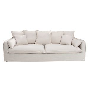 Großes Hussensofa HEAVEN Leinenstoff in weiss 3er Sofa 215cm Federkern Sofa Couch 3-Sitzer