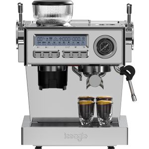 kávovar na espresso Iceagle s mlynčekom, portafilter s 20 barovým talianskym čerpadlom, kávovar s napeňovačom mlieka, baristická súprava, 3 teploty