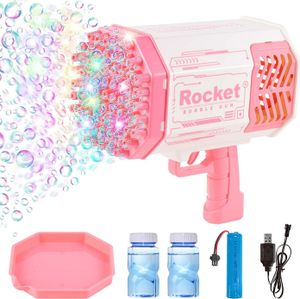 69 Löcher Seifenblasen Seifenblasenmaschine Elektrische Wasserpistole Outdoor Spielzeug Mit Lichtern - Bubble Machine Für Party Hochzeit, Rosa