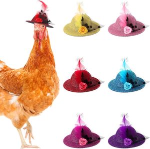 6 Stück Hühnerhüte für Hühner kleine Haustiere lustiges Hühnerzubehör Federhut mit verstellbarem Gummizug(Form4)