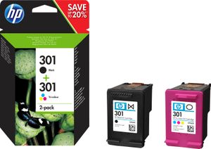 HP 301 - 2 balení - černá, barevná (azurová, purpurová, žlutá)