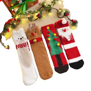 Weihnachtssocken Weihnachtliche Flauschige Socken, 4 Paar Weihnachtssocken Damen Hausschuhsocken Flauschige Socken, Winter Warme Bunte Socken mit Santa Claus