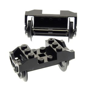 2x Lego Achse mit Eisenbahn Rad schwarz Waggon Felge Zug 9V 2878c01