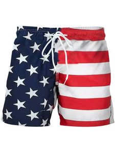 Herren Strandhose Sport American Independence Day Flagge 3D Digital Gedruckte Shorts Blau Rot,Größe L