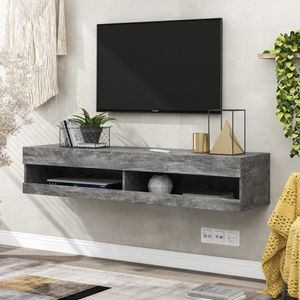 Merax TV-Lowboard hochglanz Grau, TV-Schrank mit LED, Fernsehtisch hängend/stehend,140cm