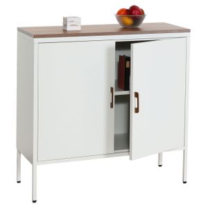 Kommode HWC-L84, Sideboard Schrank Anrichte, 2 Türen Metall 90x90x40cm, Melamin beschichtet  weiß