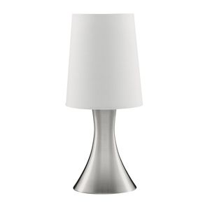 Dotyková stolová lampa, strieborná, bubnové tienidlo biele, V 29,5 cm