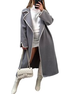 Damen Mantel Langarm Outwear Casual Flanell Trenchcoat Mode Turn Down Kragen Jacke Grau,Größe S