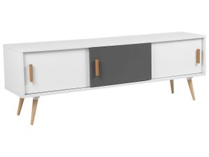BELIANI Sideboard Weiß Grau MDF Platte Buchenholz 55 x 160 x 40 cm Modern 3 Schränke Glamourös TV Möbel Lowboard Dekorativ Multifunktional Wohnzimmer