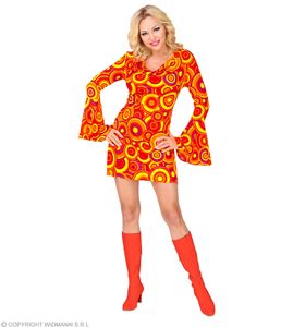 Groovy 70er Jahre Kleid Trompetenärmel Gr. S bis XL  - Minikleid Bubbles orange XL