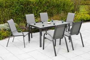 Merxx Gartenmöbelset "Amalfi" 7tlg. mit Tisch 150 x 90 cm - Aluminiumgestell Graphit mit Textilbespannung Grau