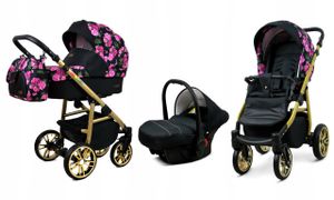 BabyLux® Color Lux | 3in1 Kinderwagen Bambimo | Bouquets Peony On Black | Kombikinderwagen | Kinderw