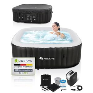 Juskys Whirlpool Palmira für bis zu 6 Personen - Outdoor Indoor Pool aufblasbar, eckig - Schwarz