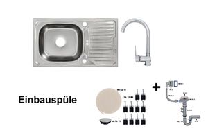 Edelstahl Einbauspüle 76 x 43,5 cm Becken & Ruby Armatur Einbauspüle Spüle + Zubehör Spülbecken Küchenspüle