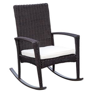 Outsunny Schaukelstuhl Schwingsessel Gartenstuhl mit Kissen, Polyrattan+Metall, Braun, 66x88x98cm