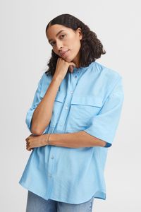 b.young BYIHALIEA SHORT SHIRT Damen 3/4-Arm Bluse Hemdbluse mit Stehkragen und Brusttaschen Oversize Fit