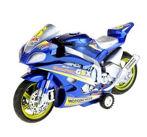 RENNMOTORRAD mit Licht Sound Friktionsantrieb Modell Motorrad Rennmaschine Bike Spielzeug Geschenk 07 (Blau)