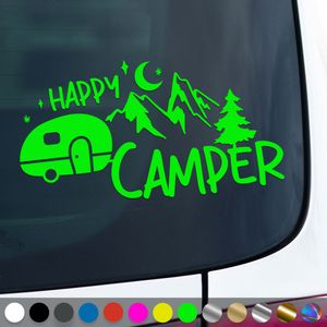 PantherPixel Camper Aufkleber Happy Glücklich Bus Wohnmobil Camping Sticker Auto Geschenkidee Farbe Neon-Grün