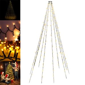 Toboli Fahnenmast Lichterkette 10x8m Außenbeleuchtung mit 360 LEDs Warmweiß für Weihnachtsbaum usw.