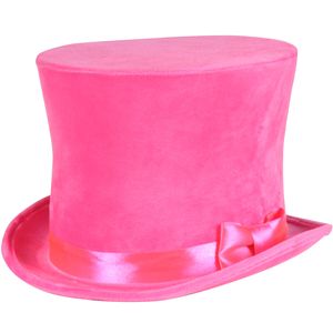 Zylinder "Flair" Velour mit Satinband 60 cm | Neon Pink - Hut Erwachsene